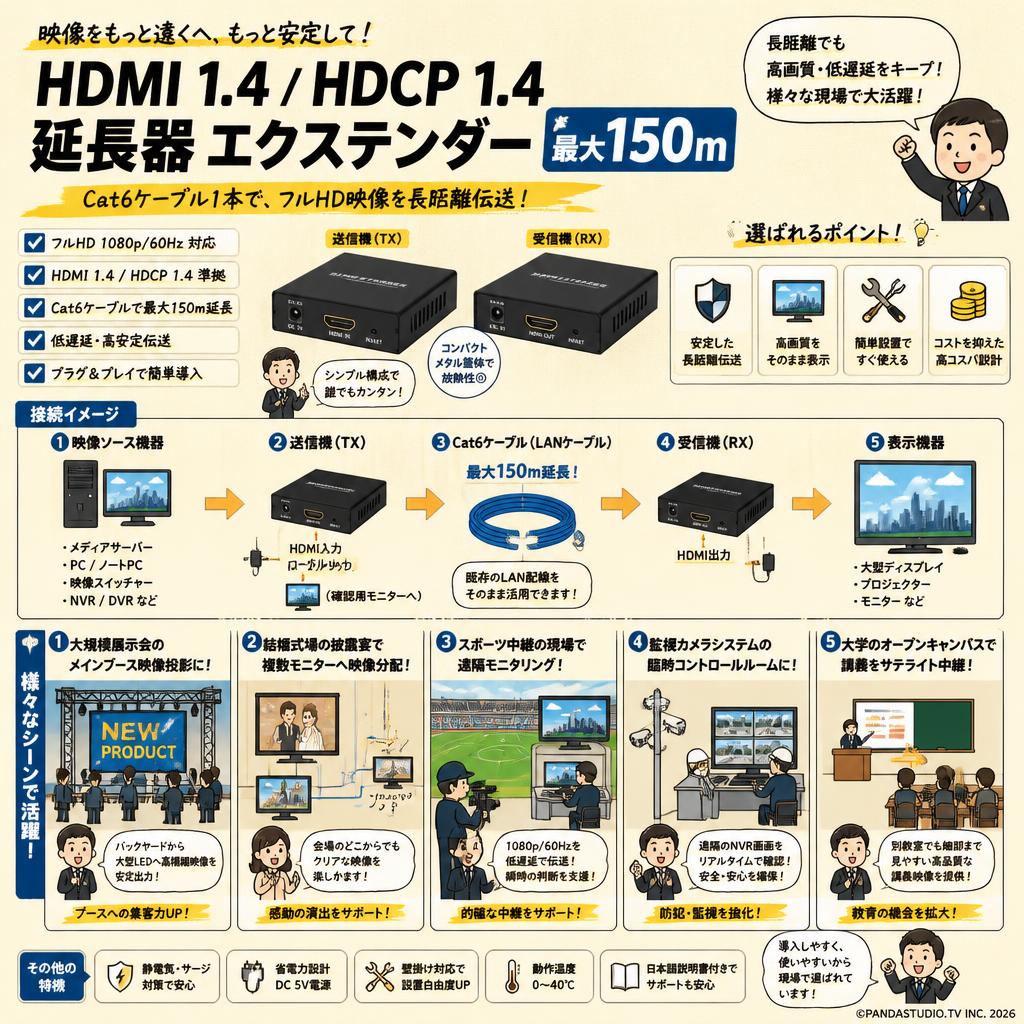 HDMI 1.4 HDCP 1.4 延長器 エクステンダー  最大150m 用途