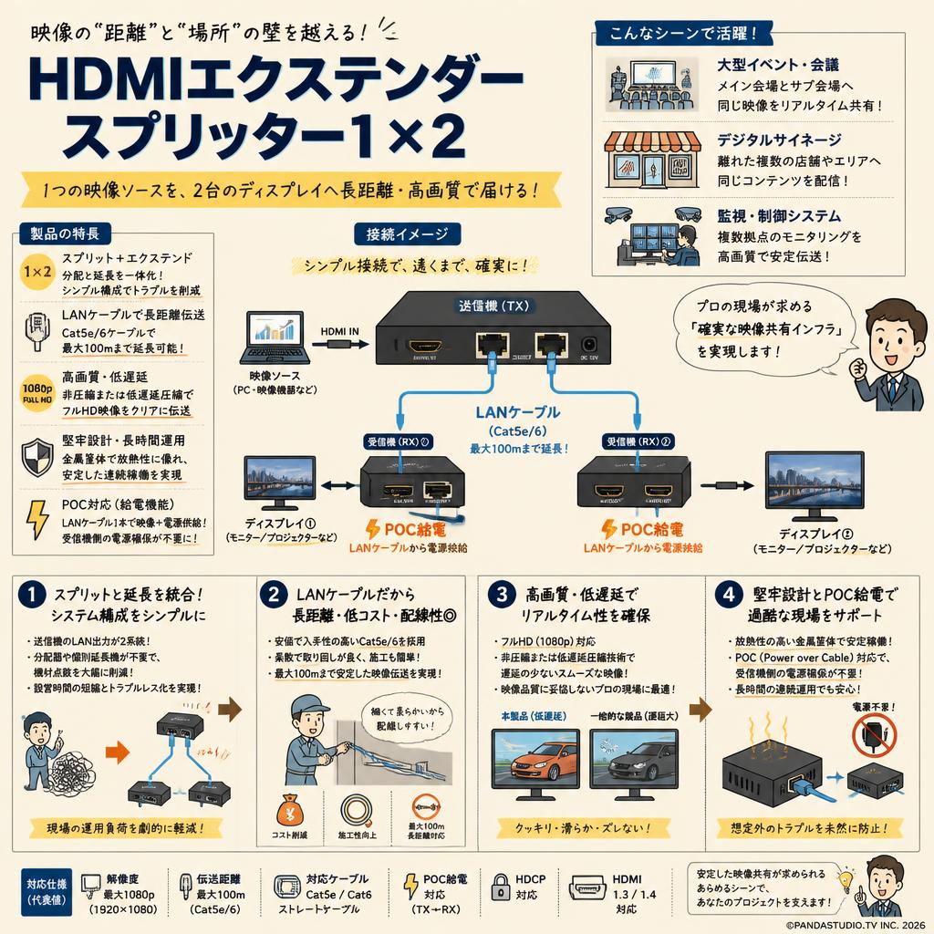 HDMIエクステンダースプリッター1×2 概要