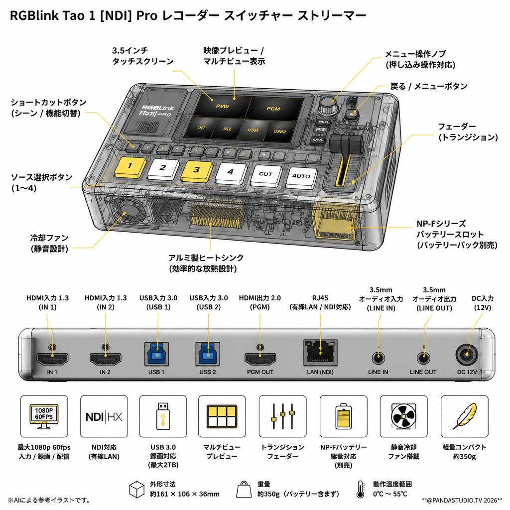 RGBlink Tao 1 [NDI] Pro レコーダー スイッチャー ストリーマー スペック