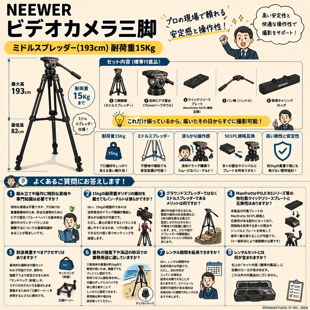 NEEWER ビデオカメラ三脚 ミドルスプレッダー(193cm) 耐荷重15Kg FAQ（よくある質問と答え）