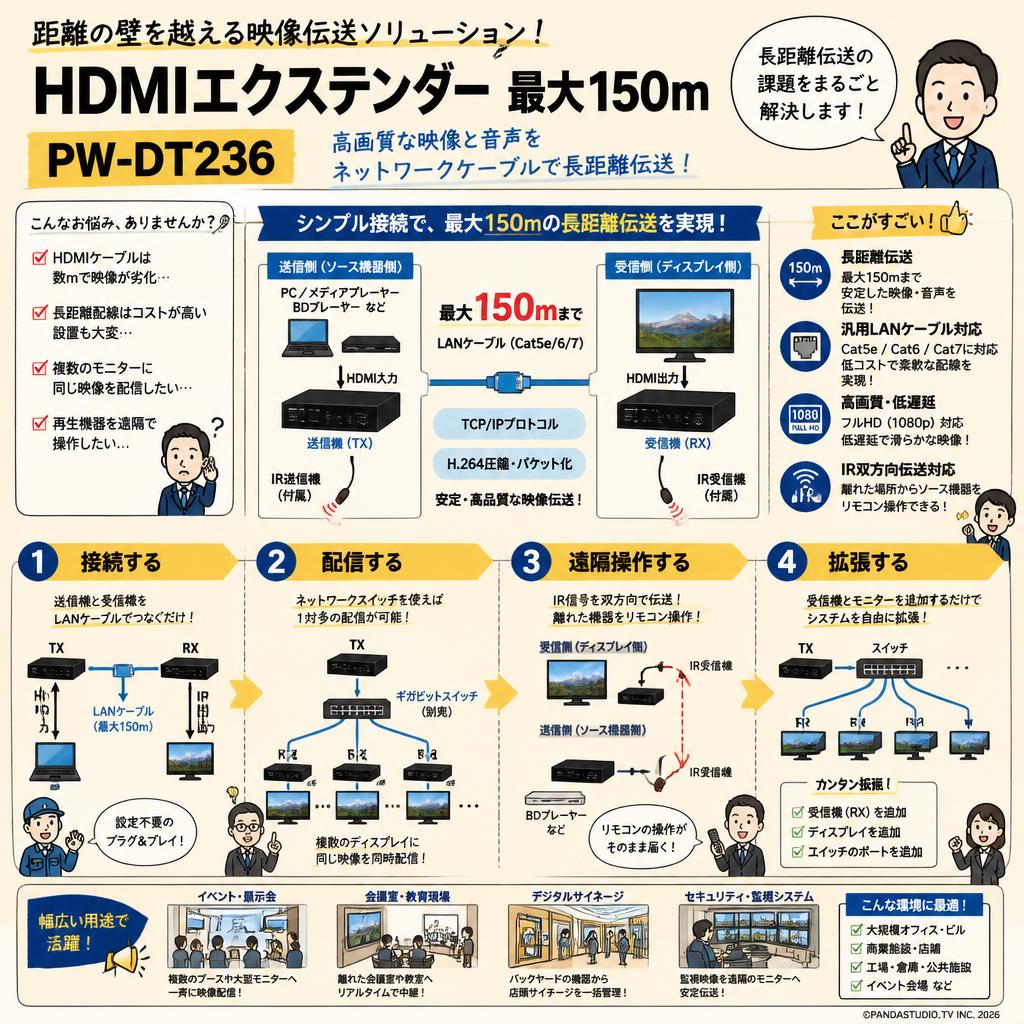 HDMIエクステンダー 最大150m PW-DT236 概要
