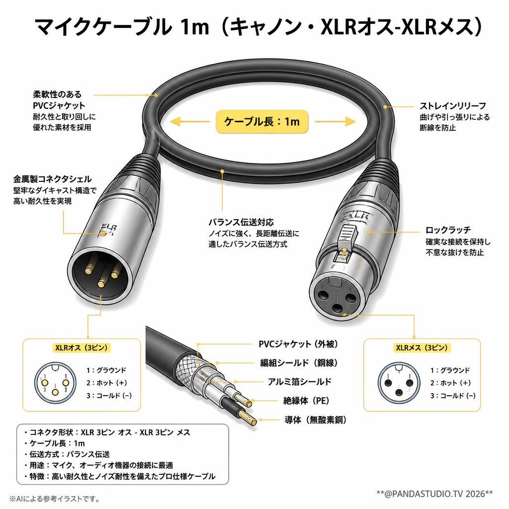 マイクケーブル 1m（キャノン・XLRオス-XLRメス） スペック