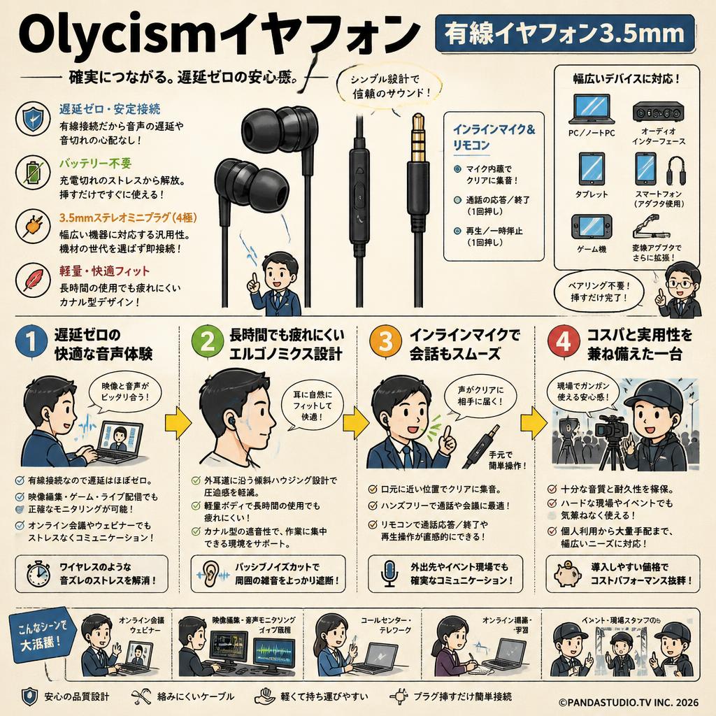Olycismイヤフォン有線イヤフォン3.5mm 概要