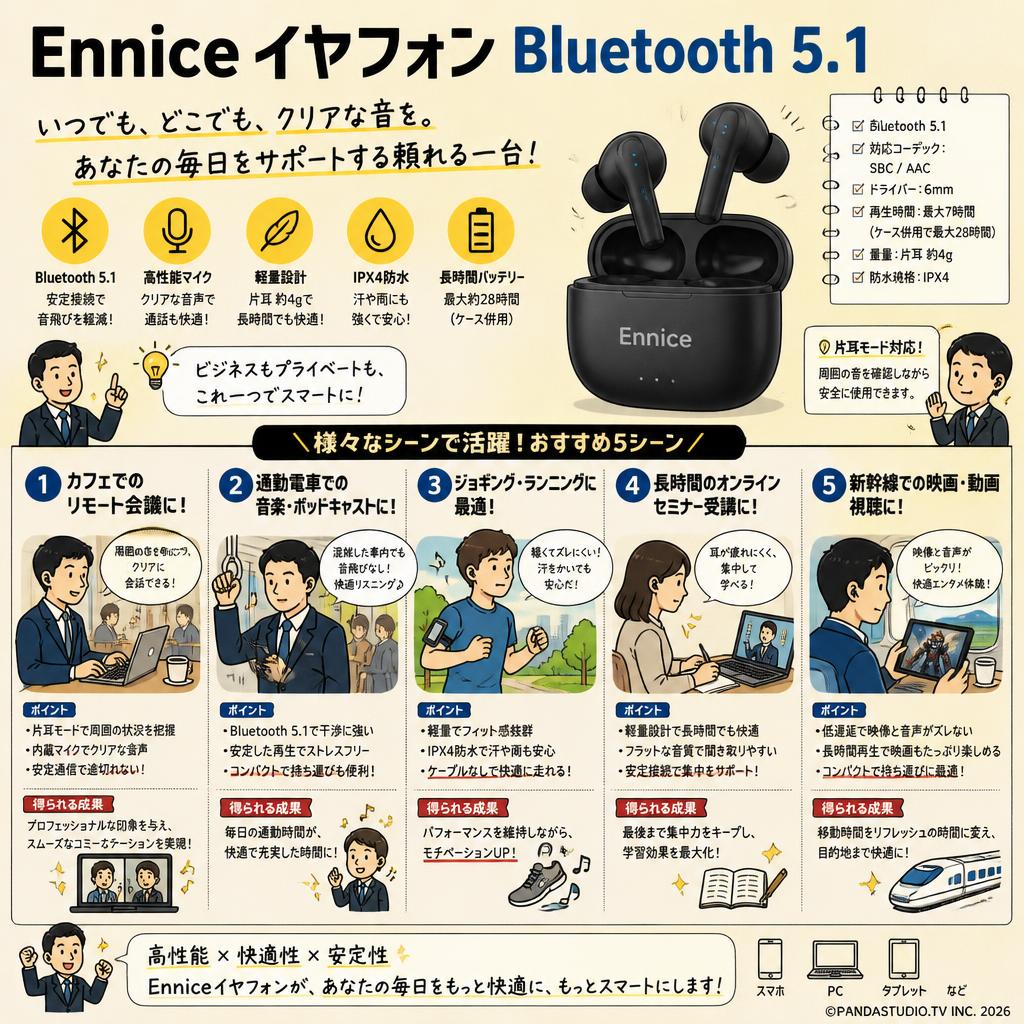 EnniceイヤフォンBluetooth 5.1 用途