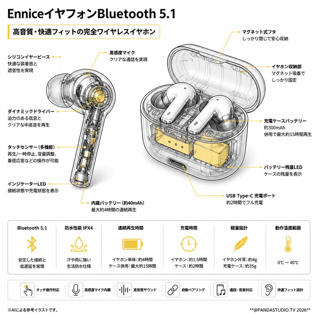 EnniceイヤフォンBluetooth 5.1 スペック
