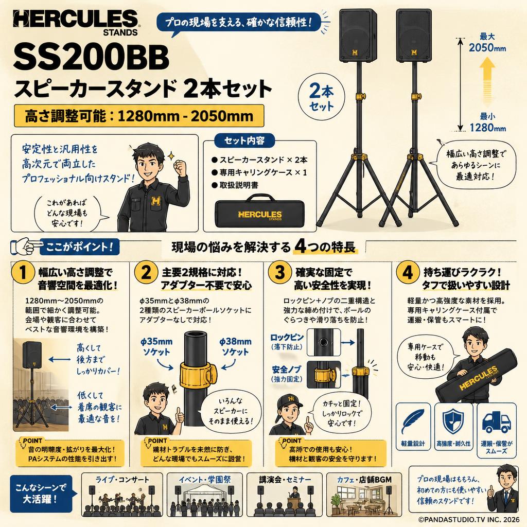 HERCULES STANDS SS200BB スピーカースタンド 2本セット 【高さ調整
