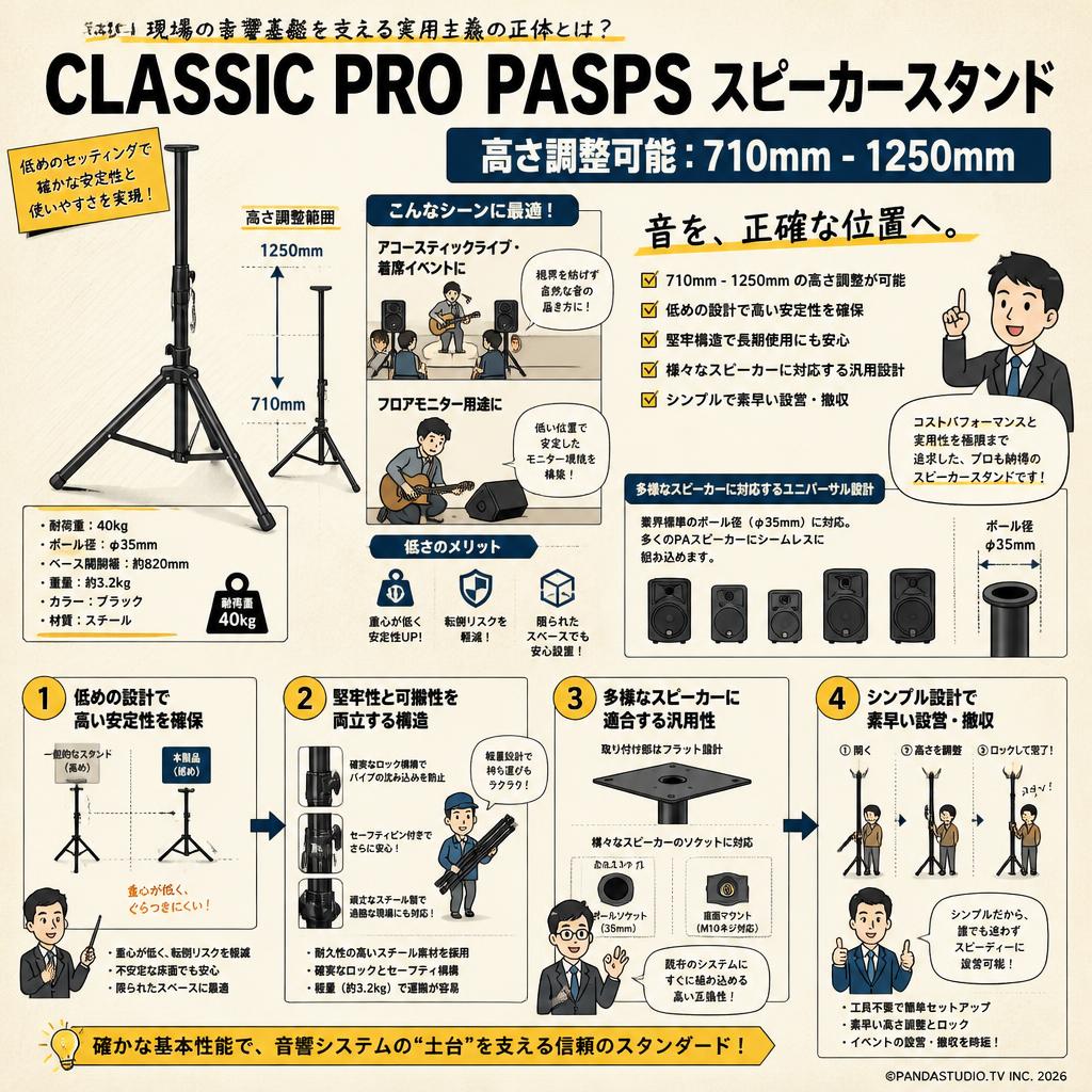 CLASSIC PRO  PASPS  スピーカースタンド 【高さ調整可能：710mm - 1250mm】 概要