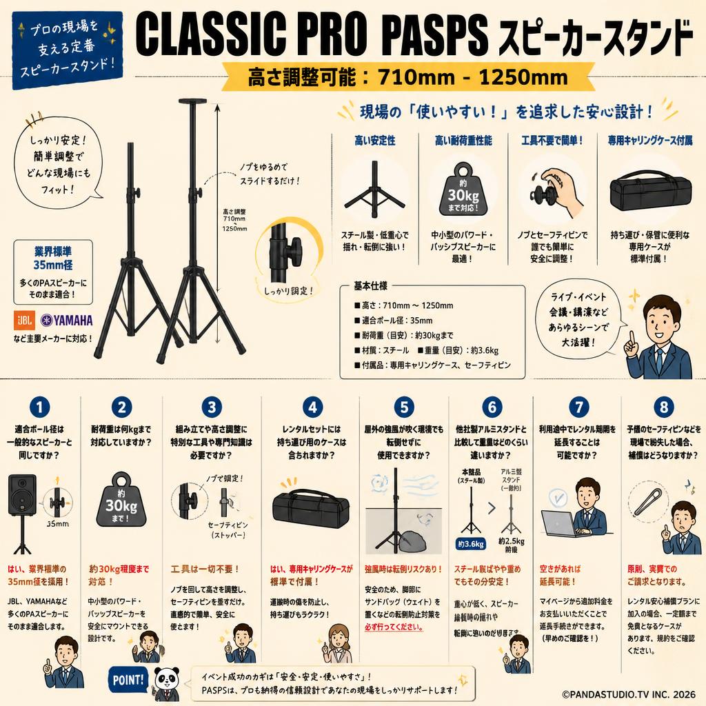 CLASSIC PRO  PASPS  スピーカースタンド 【高さ調整可能：710mm - 1250mm】 FAQ（よくある質問と答え）