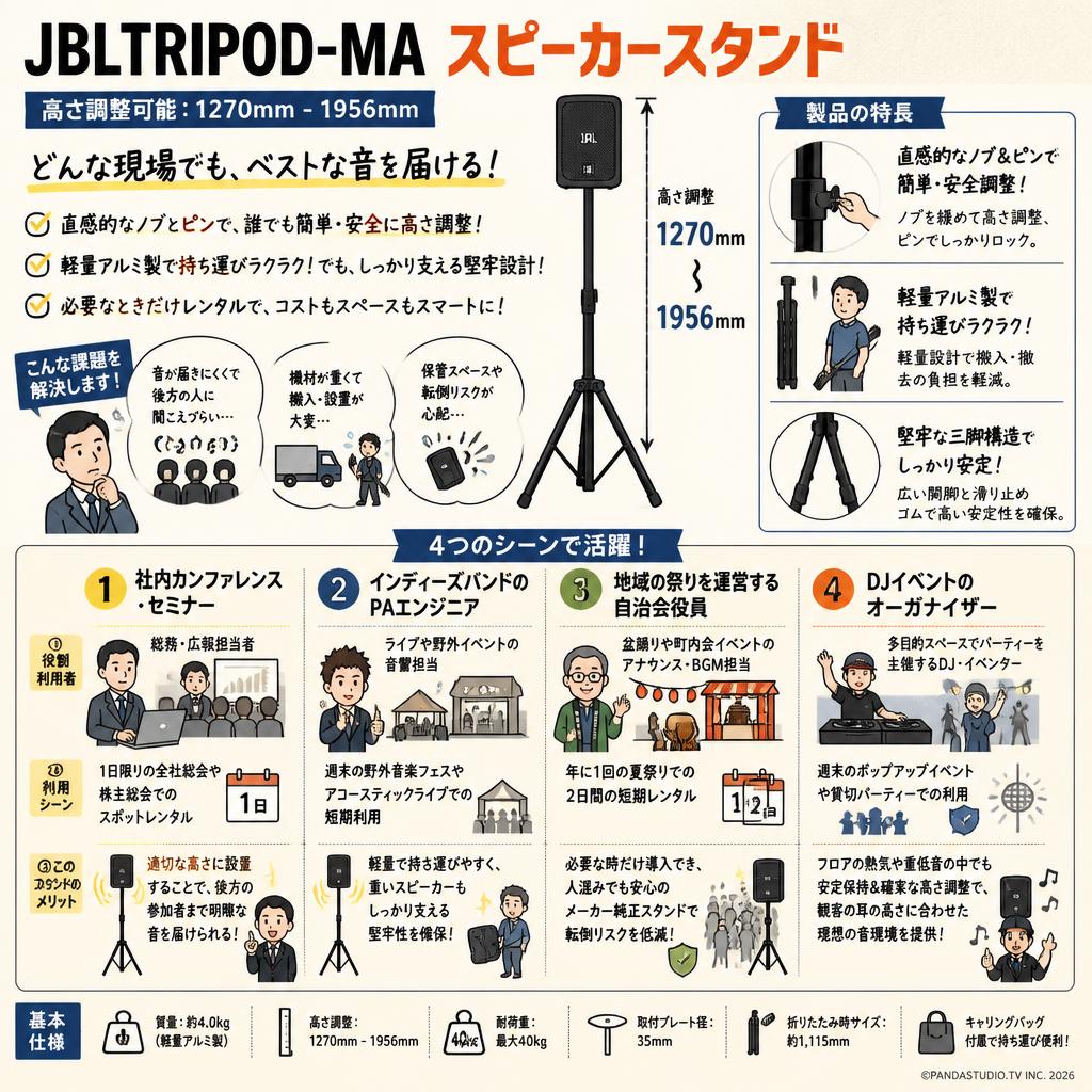 JBLTRIPOD-MA スピーカースタンド【高さ調整可能：1270mm - 1956mm