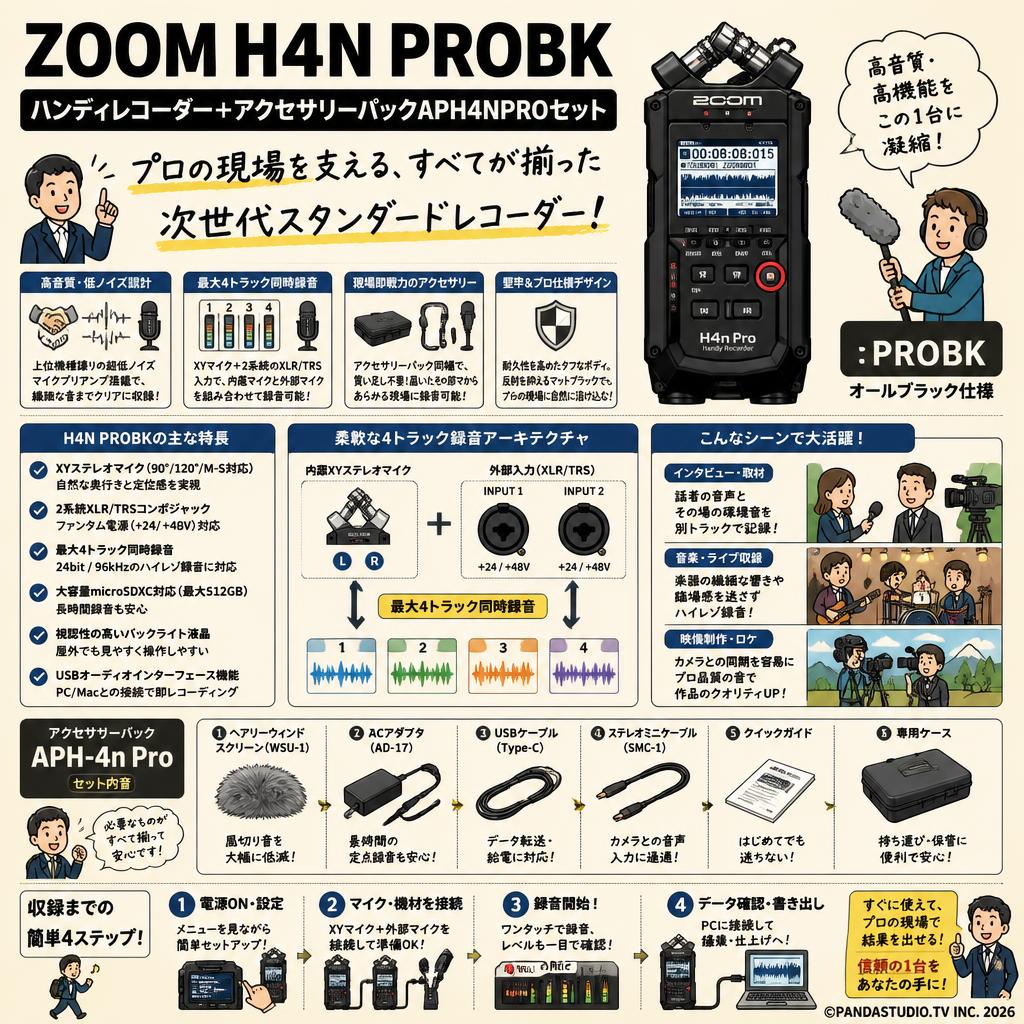 ZOOM H4N PROBK ハンディレコーダー+アクセサリーパックAPH4NPROセット 概要