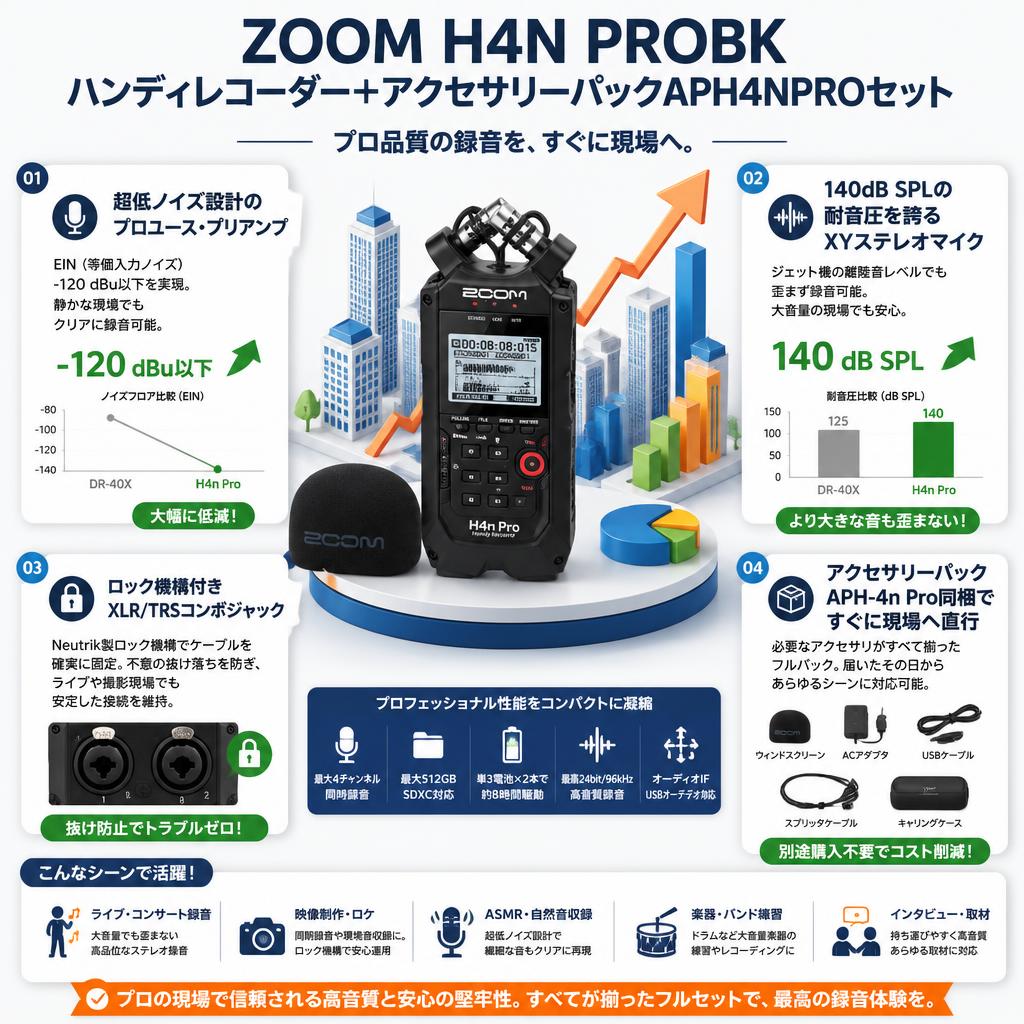 ZOOM H4N PROBK ハンディレコーダー+アクセサリーパックAPH4NPROセット セールスポイント