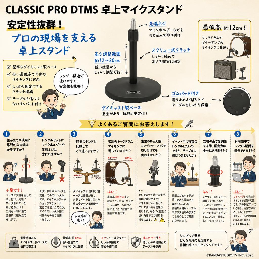 CLASSIC PRO DTMS 卓上マイクスタンド FAQ（よくある質問と答え）