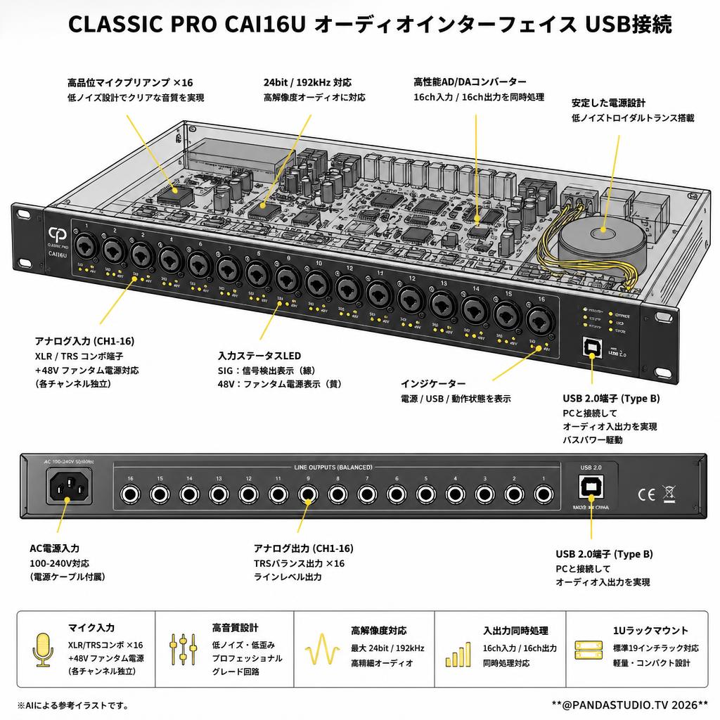CLASSIC PRO CAI16U オーディオインターフェイス USB接続 スペック