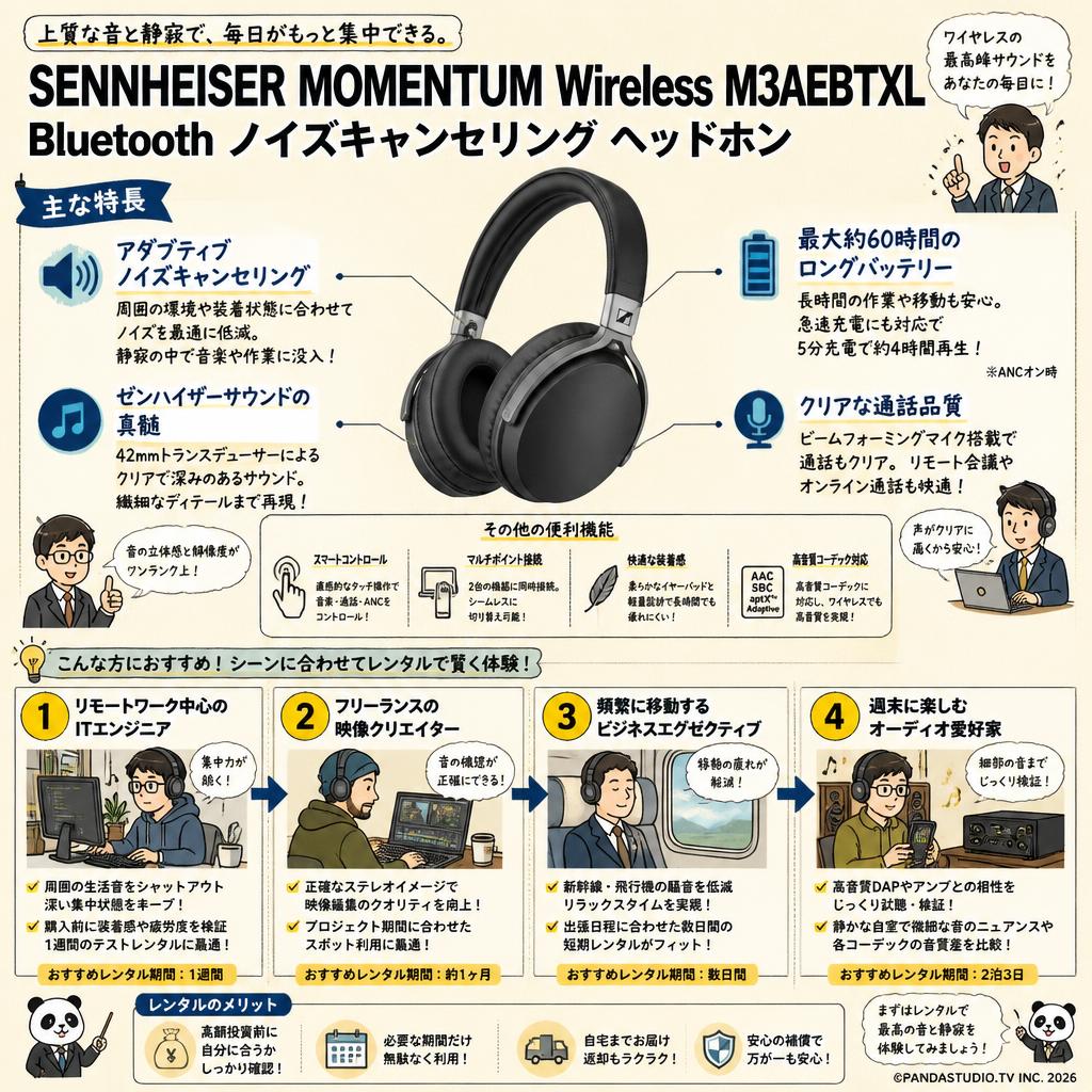 SENNHEISER MOMENTUM Wireless M3AEBTXL Bluetooth ノイズキャンセリング ヘッドホン おもな対象のお客様