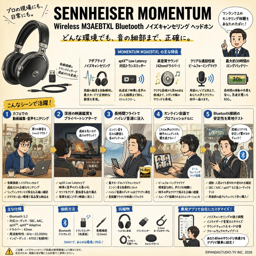 SENNHEISER MOMENTUM Wireless M3AEBTXL Bluetooth ノイズキャンセリング ヘッドホン 用途