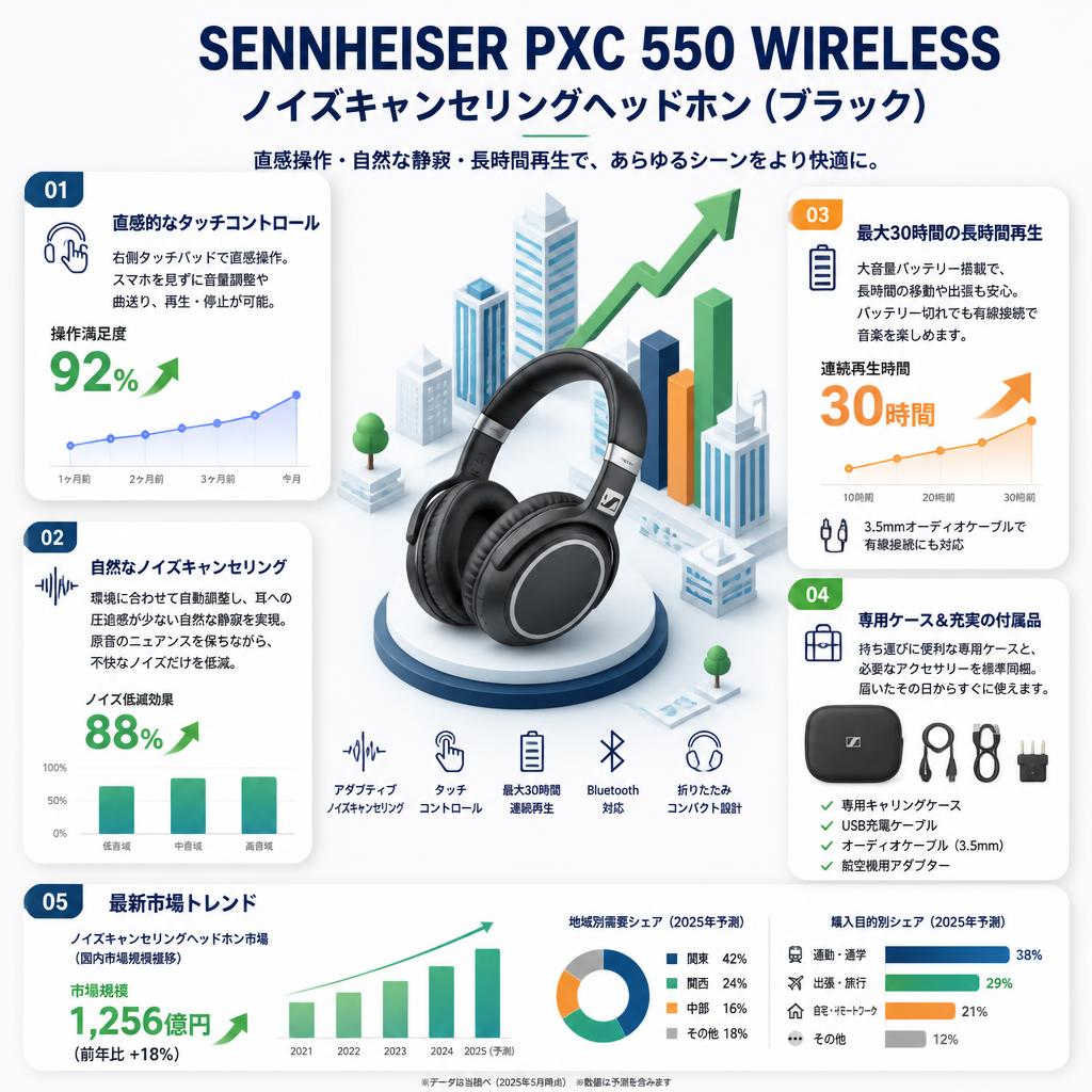 SENNHEISER  PXC 550 WIRELESS ノイズキャンセリングヘッドホン( ブラック) セールスポイント