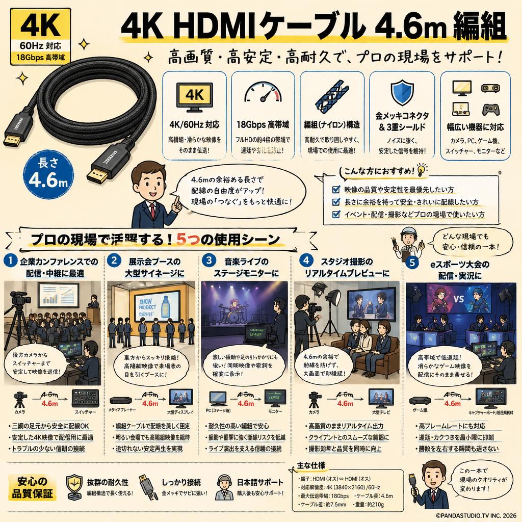 4K HDMIケーブル 4.6m 編組 用途