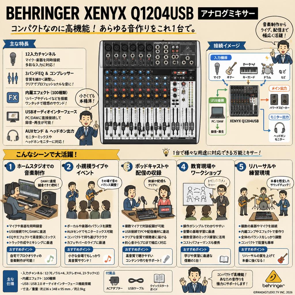 BEHRINGER  XENYX Q1204USB アナログミキサー 用途