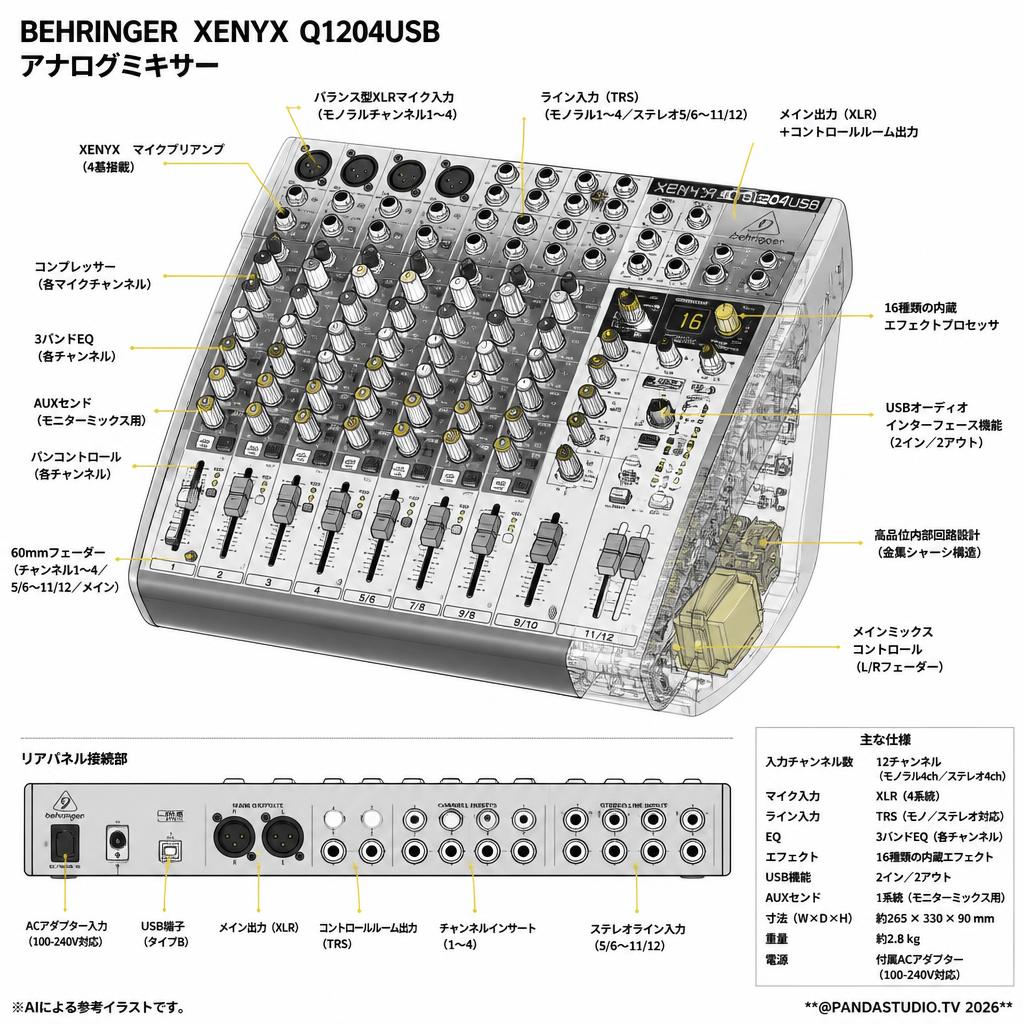 BEHRINGER  XENYX Q1204USB アナログミキサー スペック