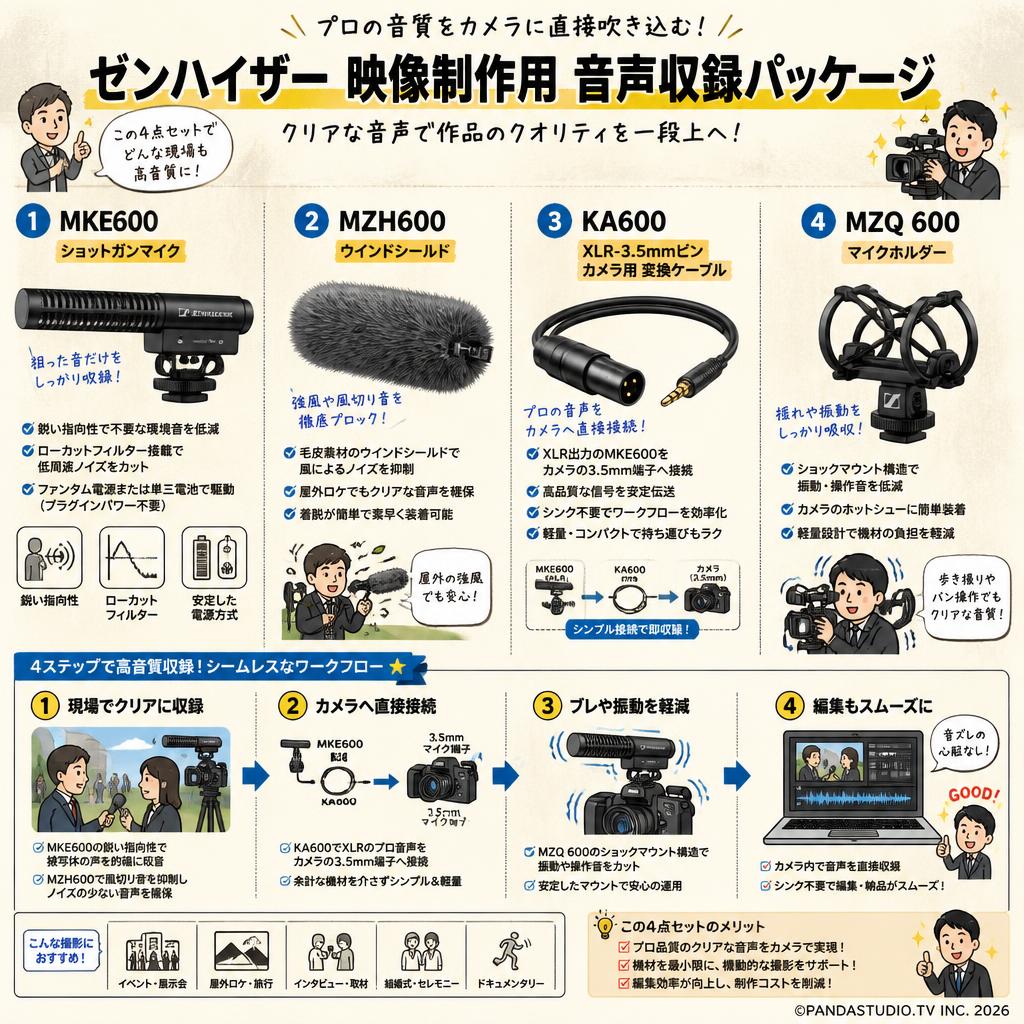 SENNHEISER MKE600 / MZH600 ウインドシールド / KA600 XLR-3.5mmピン