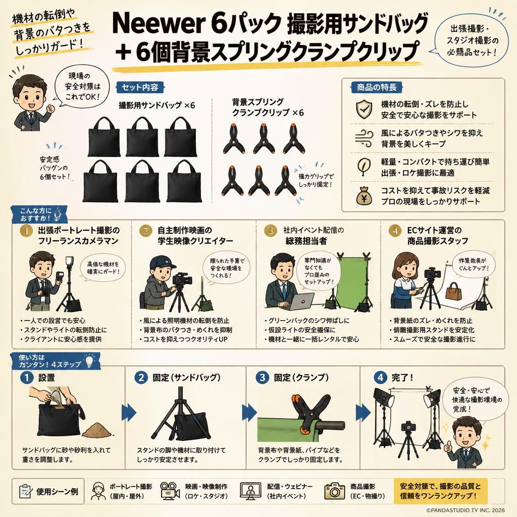 Neewer 6パック 撮影用サンドバッグ＋6個背景スプリングクランプクリップ おもな対象のお客様