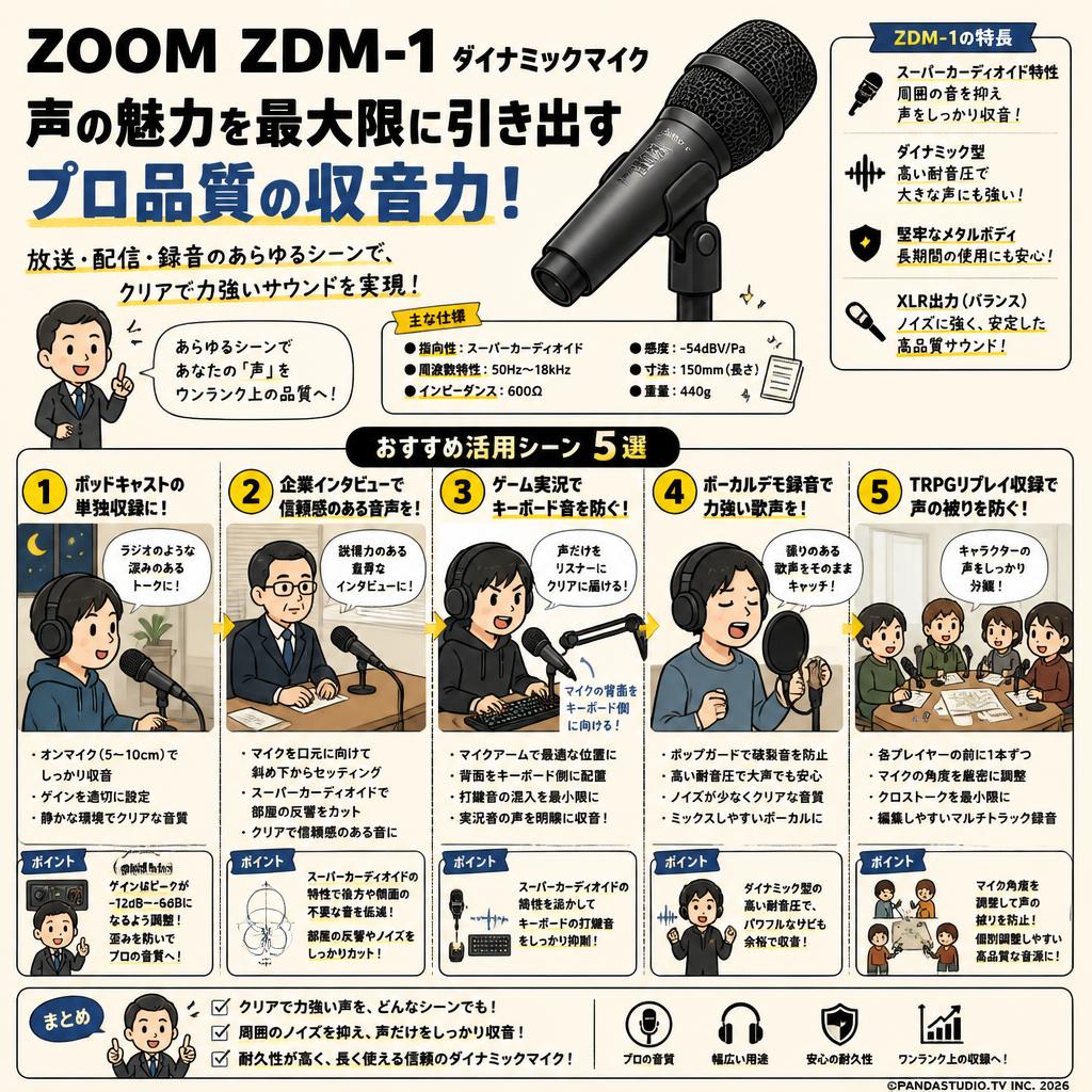 ZOOM ZDM-1 ダイナミックマイク 用途