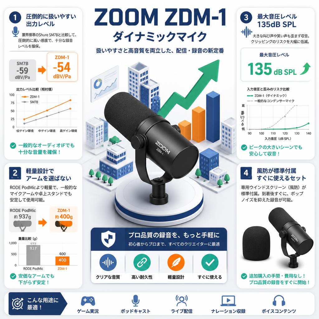 ZOOM ZDM-1 ダイナミックマイク セールスポイント
