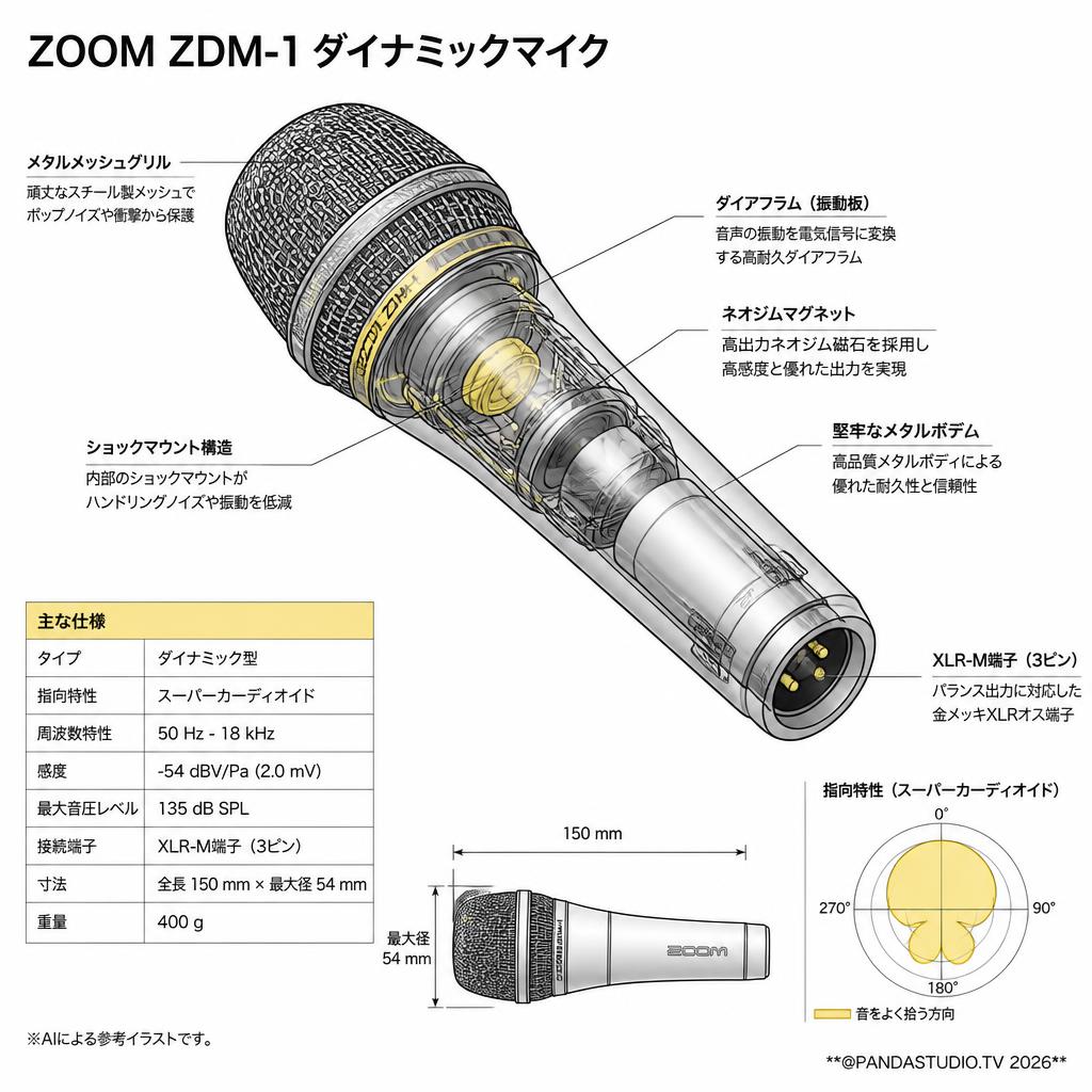 ZOOM ZDM-1 ダイナミックマイク スペック