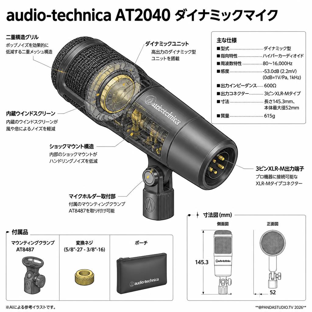 audio-technica AT2040 ダイナミックマイク スペック
