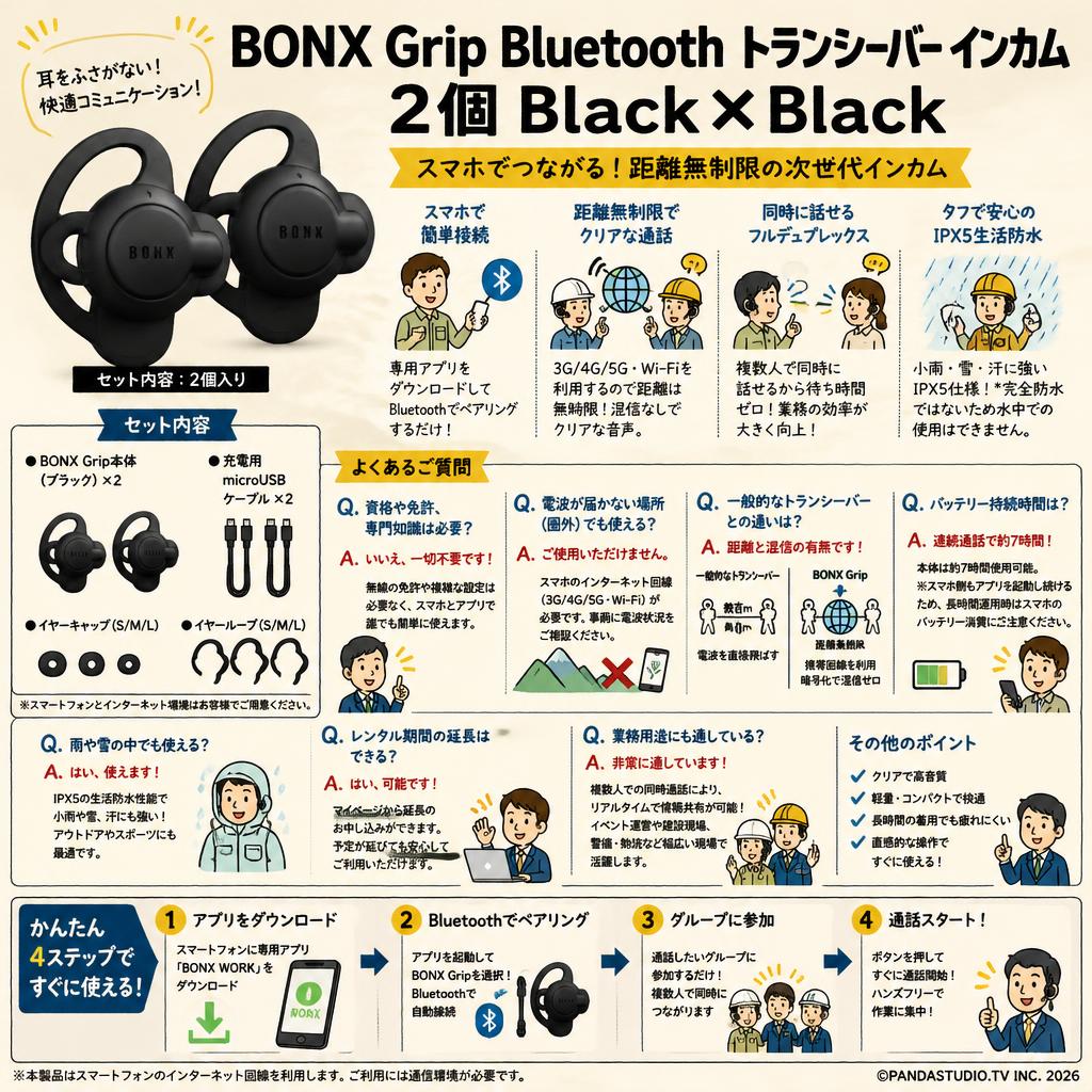 BONX Grip Bluetooth トランシーバー インカム 2個 Black× Black FAQ（よくある質問と答え）