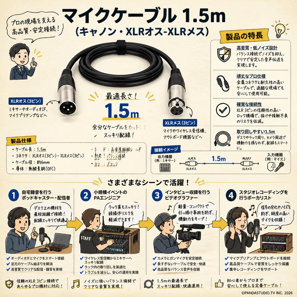 マイクケーブル 1.5m（キャノン・XLRオス-XLRメス） おもな対象のお客様