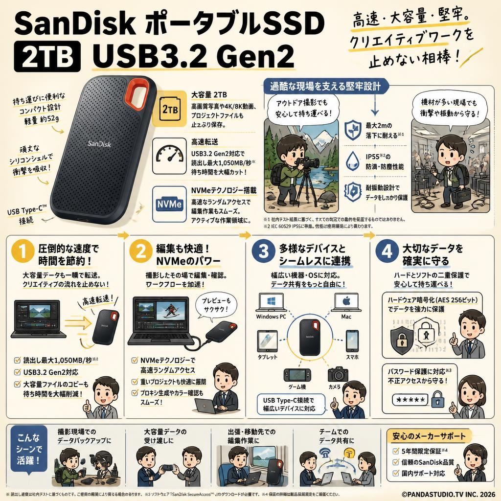 SanDisk ポータブルSSD 2TB USB3.2Gen2 概要