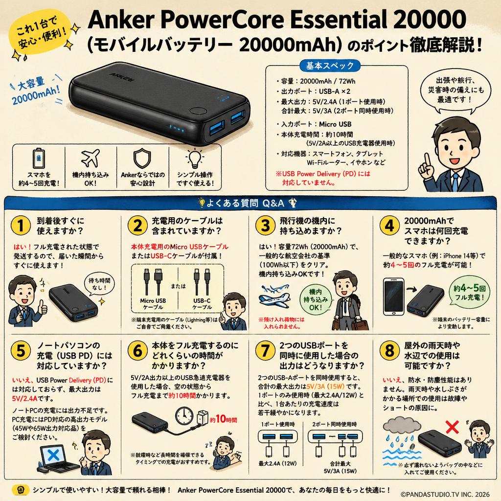 Anker PowerCore Essential 20000 (モバイルバッテリー 20000mAh) FAQ（よくある質問と答え）