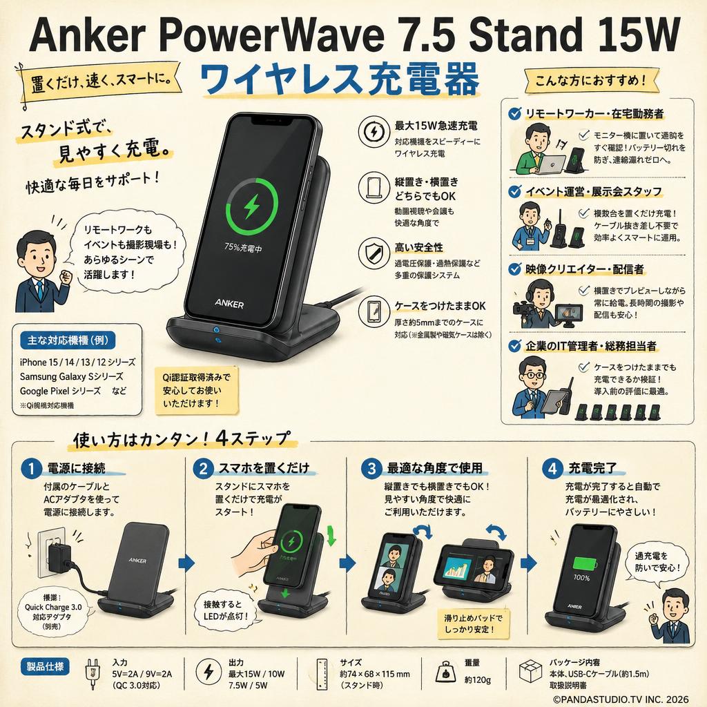 Anker PowerWave 7.5 Stand 15W ワイヤレス充電器 おもな対象のお客様
