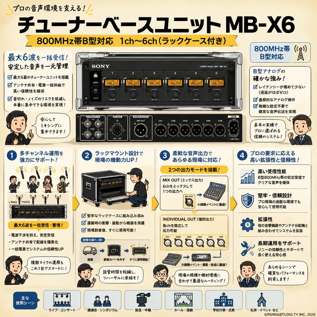 チューナーベースユニット MB-X6 800MHz帯B型対応 1ch～6ch(ラックケース付き) 概要