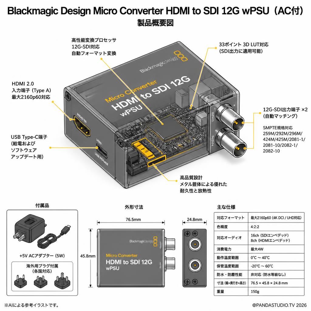 Blackmagic Design Micro Converter HDMI to SDI 12G wPSU（AC付） スペック