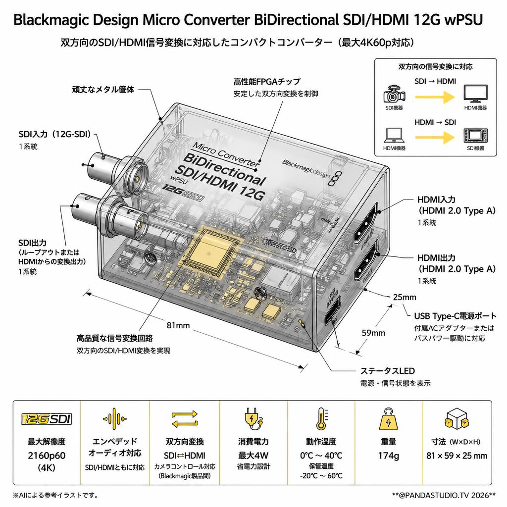 Blackmagic Design Micro Converter BiDirectional SDI/HDMI 12G wPSU スペック
