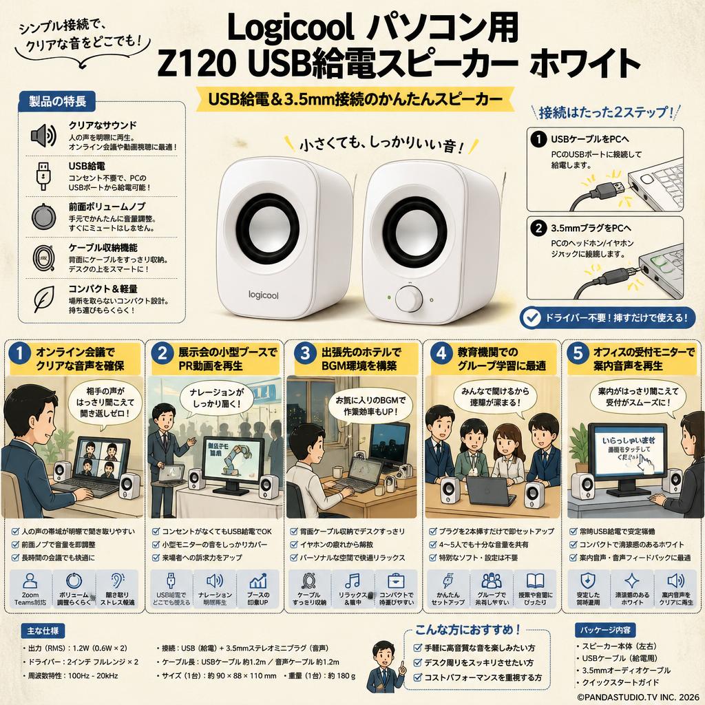 Logicool パソコン用 Z120 USB給電スピーカーホワイト 用途