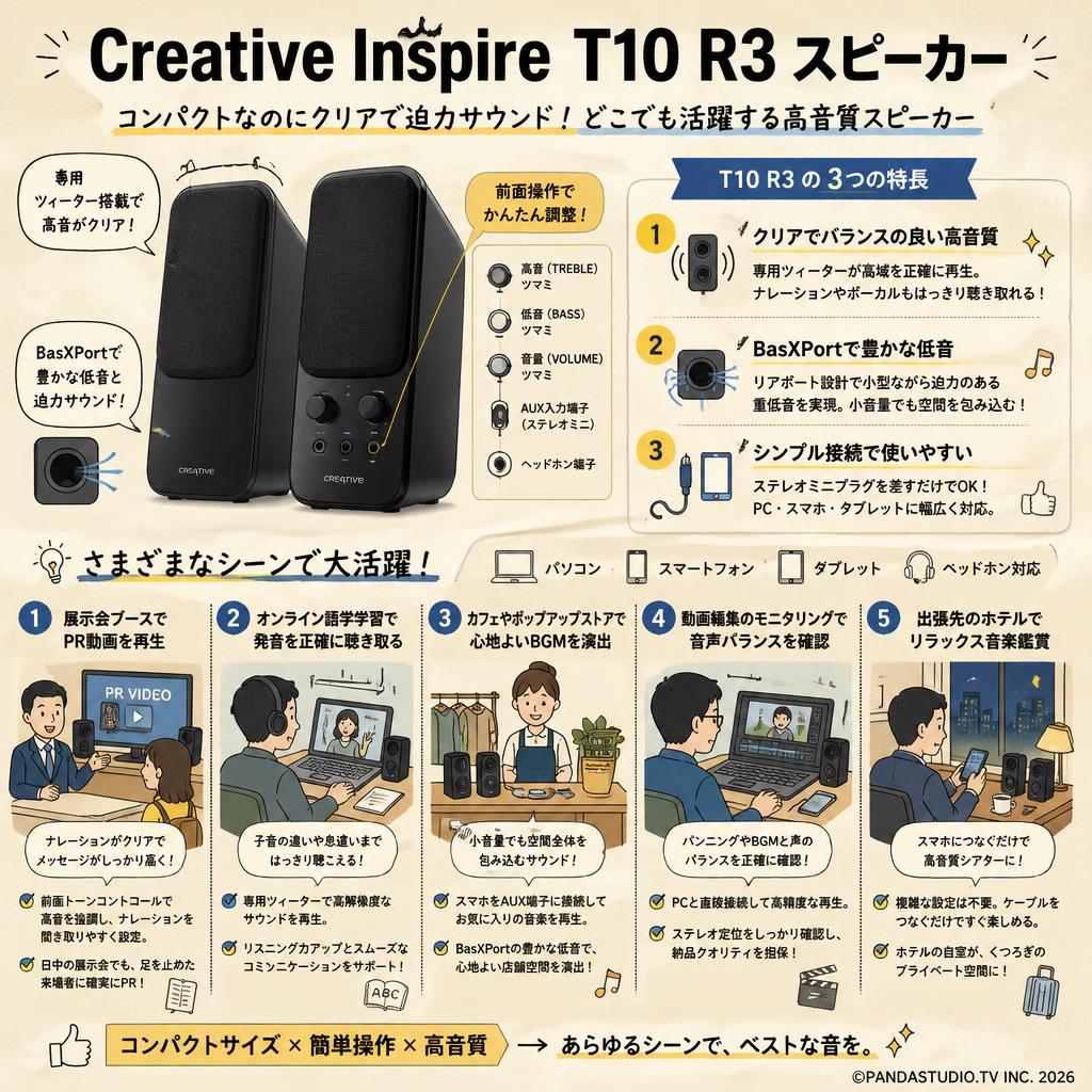 Creative Inspire T10 R3 スピーカー | パンダスタジオ・レンタル公式
