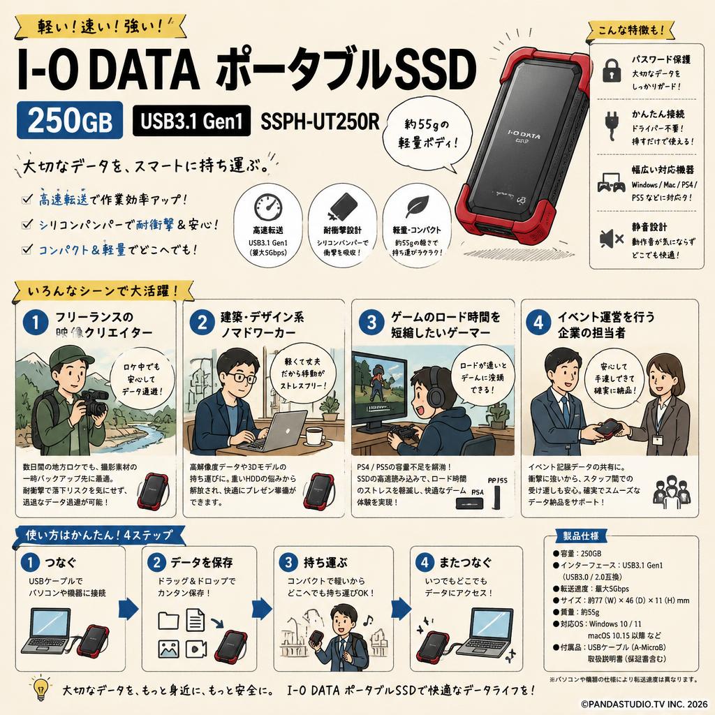 I-O DATA ポータブルSSD 250GB USB3.1 Gen1 SSPH-UT250R おもな対象のお客様