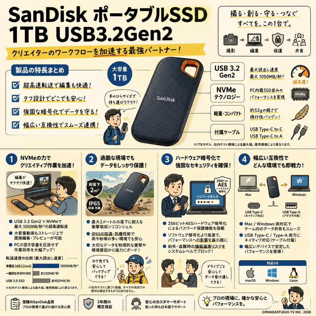SanDisk ポータブルSSD 1TB USB3.2Gen2 概要