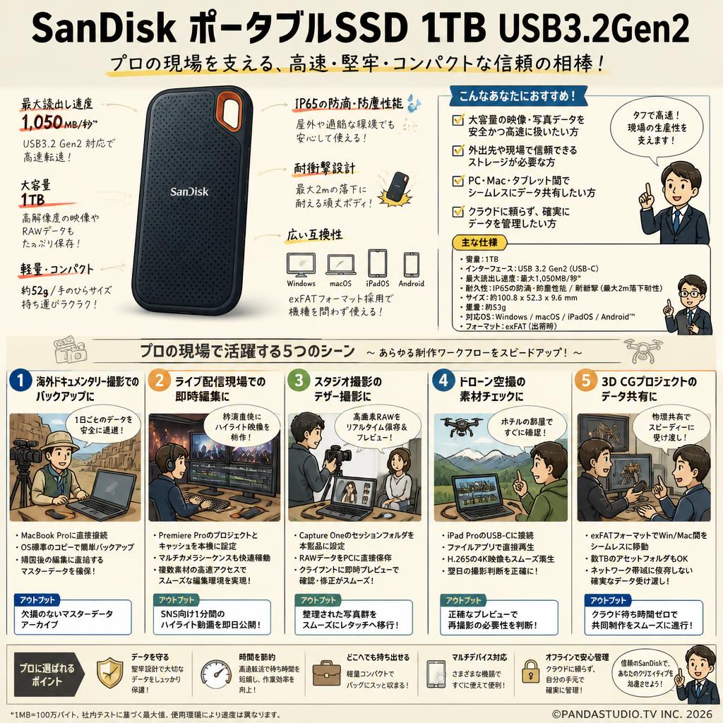 SanDisk ポータブルSSD 1TB USB3.2Gen2 用途