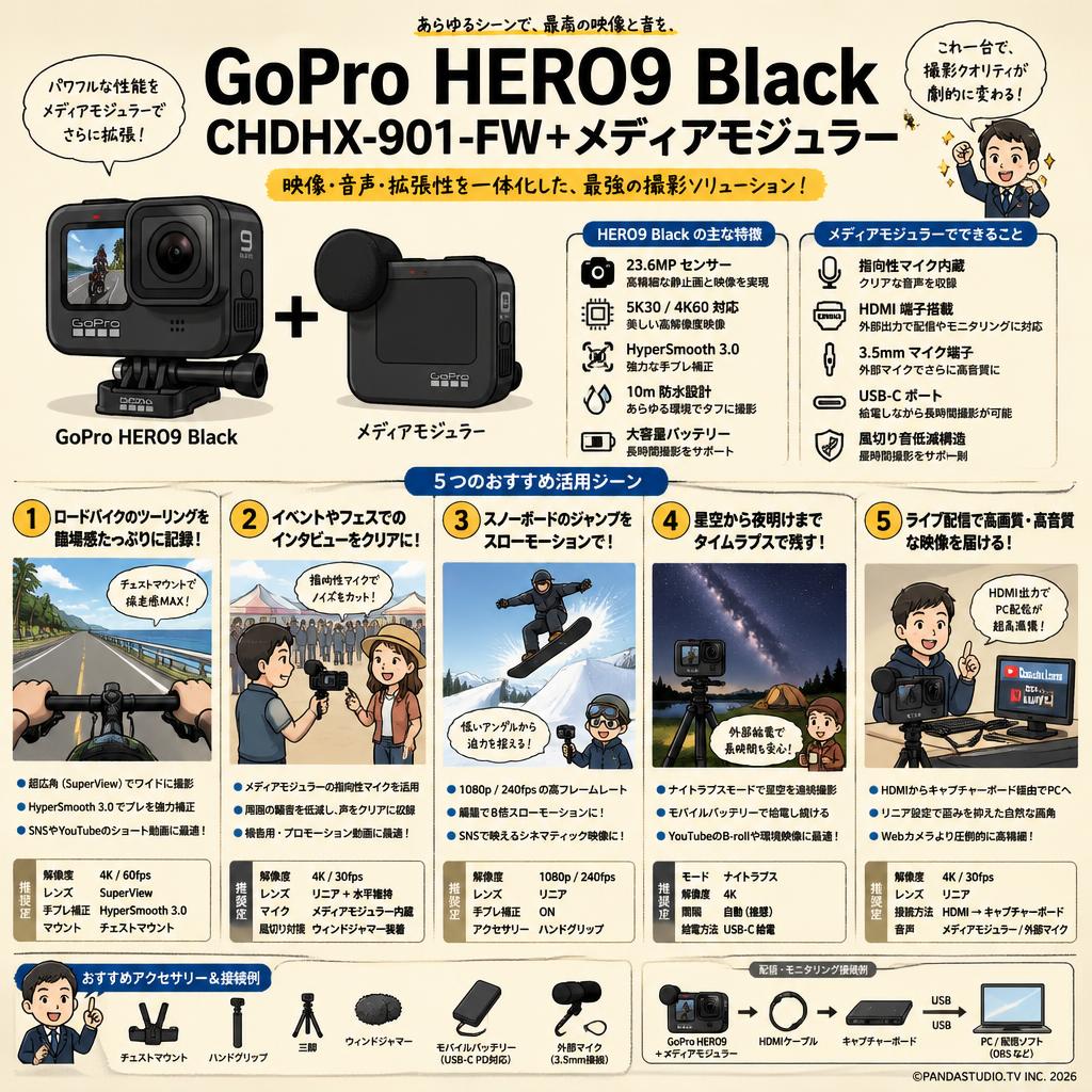 GoPro HERO9 Black  CHDHX-901-FW＋メディアモジュラー 用途