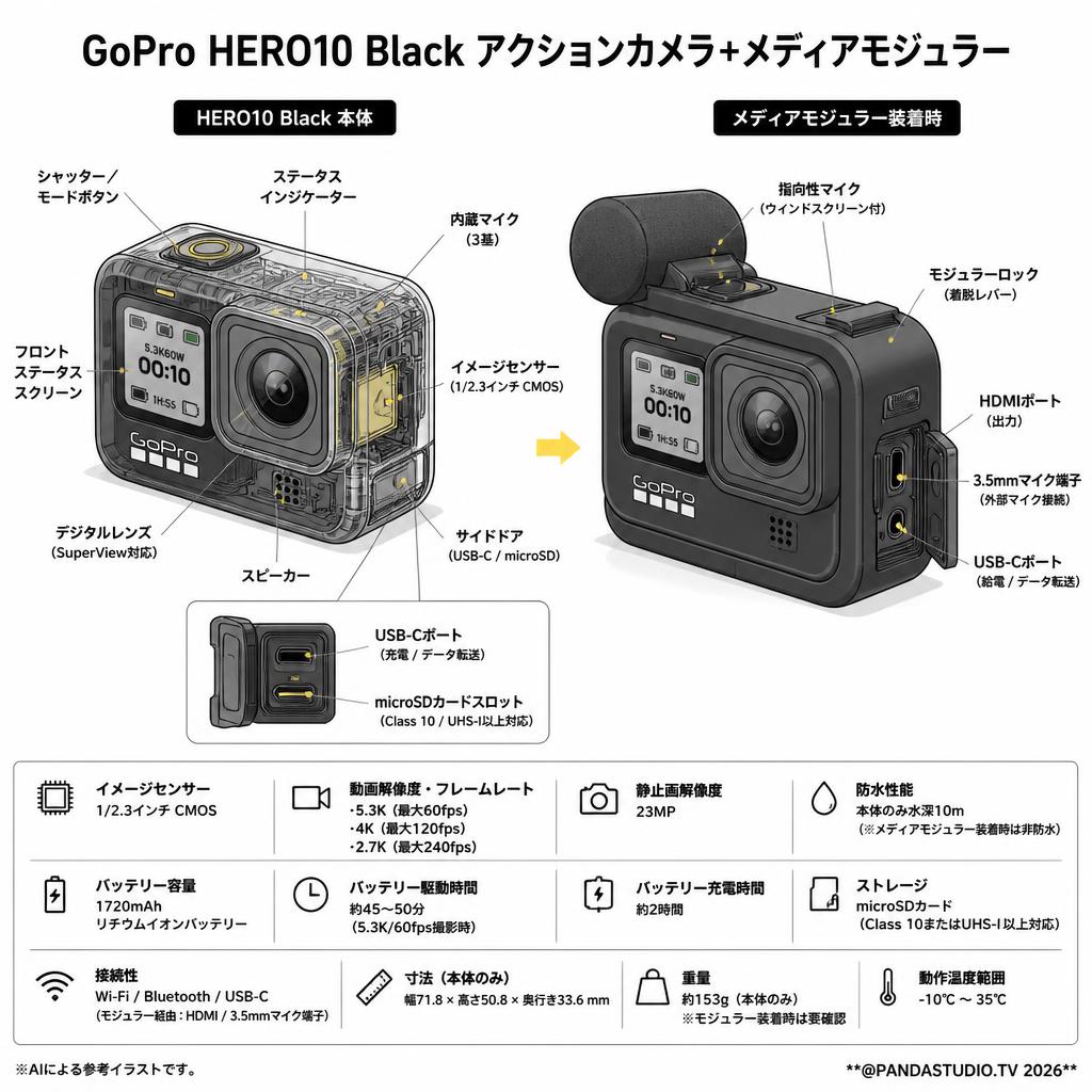 GoPro HERO10 Black アクションカメラ＋メディアモジュラー スペック