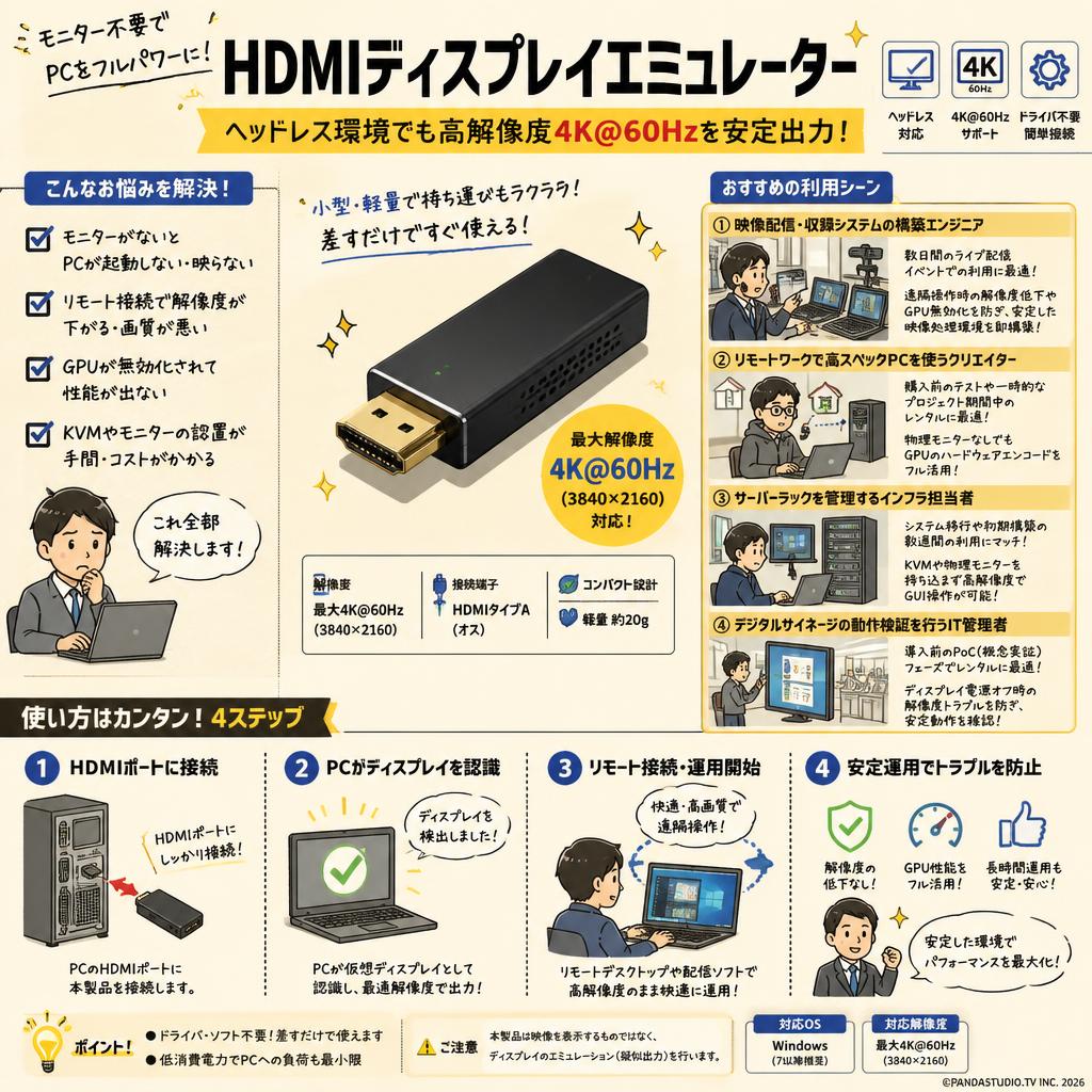 HDMI Display Emulator（fit Headless 4K @ 60Hz） おもな対象のお客様