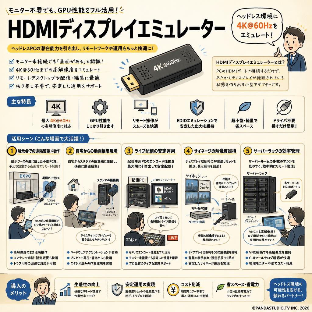 HDMI Display Emulator（fit Headless 4K @ 60Hz） 用途
