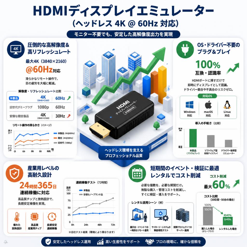 HDMI Display Emulator（fit Headless 4K @ 60Hz） セールスポイント