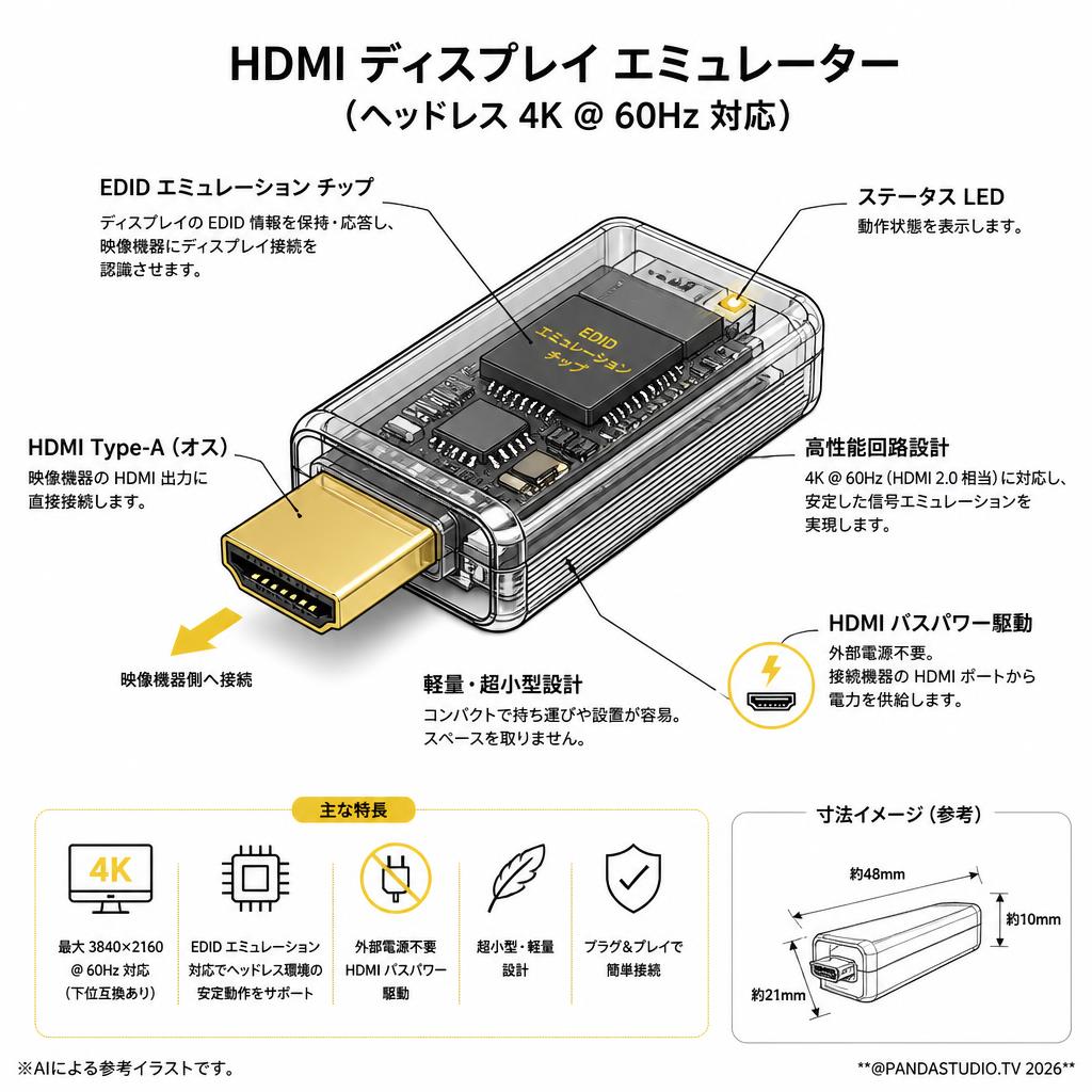 HDMI Display Emulator（fit Headless 4K @ 60Hz） スペック