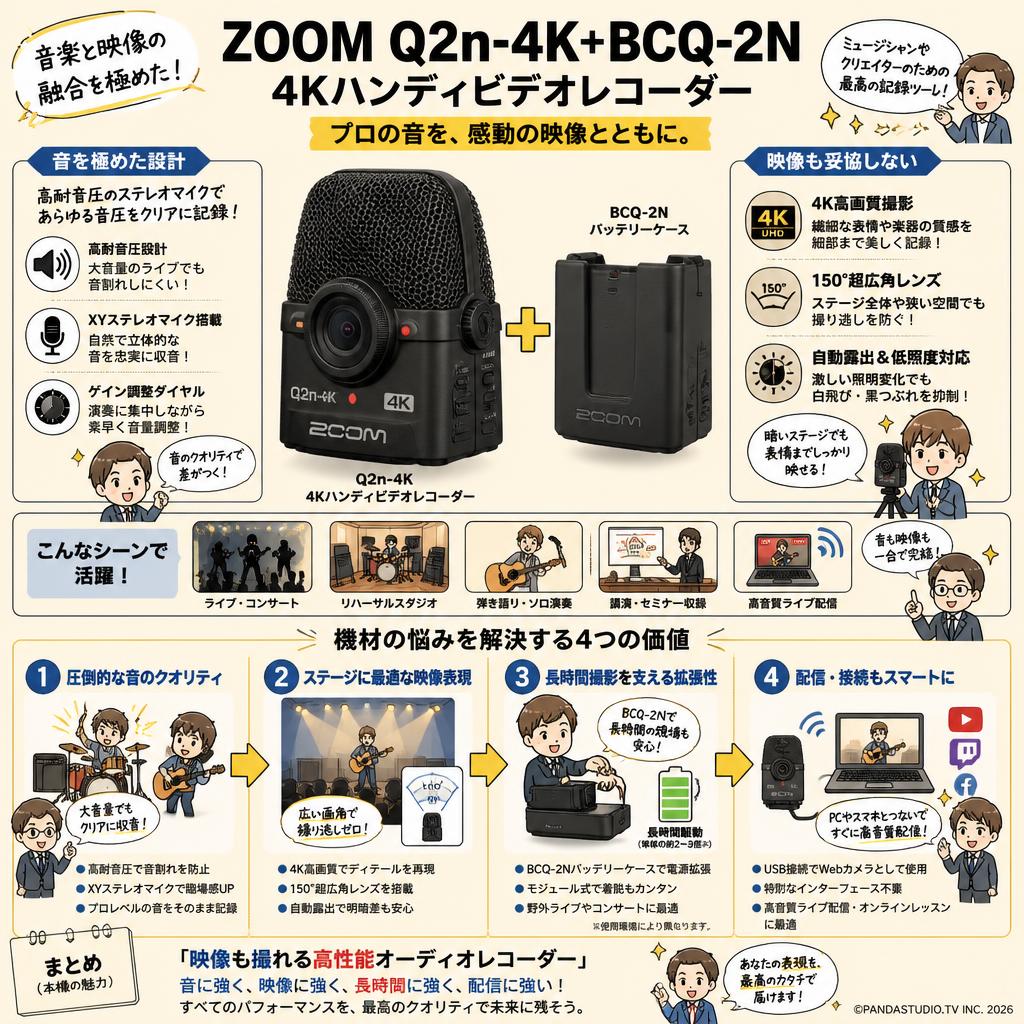 ZOOM Q2n-4K+ BCQ-2N 4Kハンディビデオレコーダー 概要