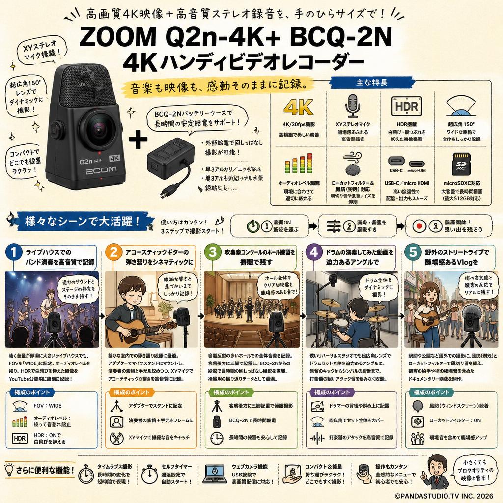 ZOOM Q2n-4K+ BCQ-2N 4Kハンディビデオレコーダー 用途
